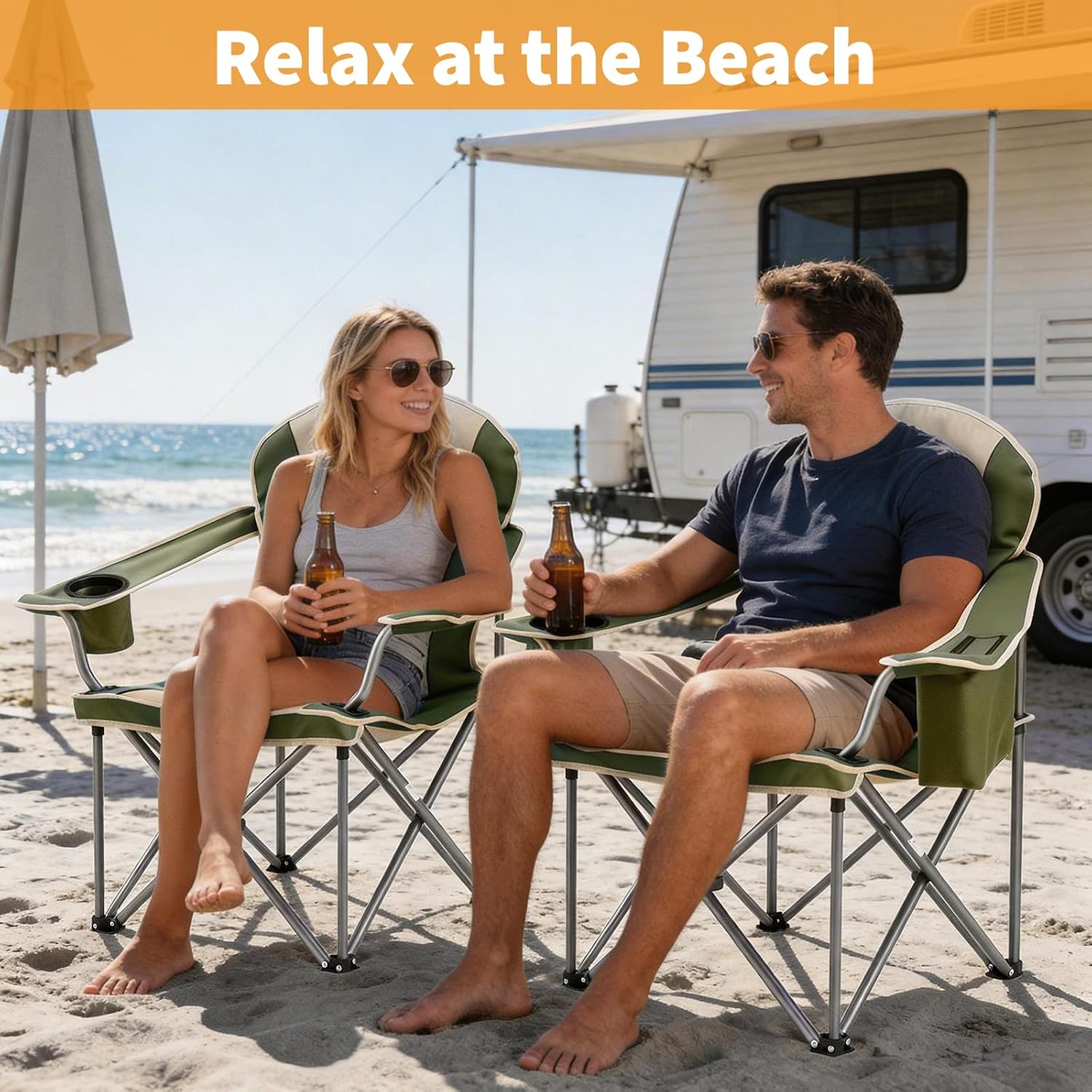 AUCT 17791 - NEWBULIG Oversized Folding Camping Chair for Adults, Portable Outdoor Collapsible Chairs, - Image 2