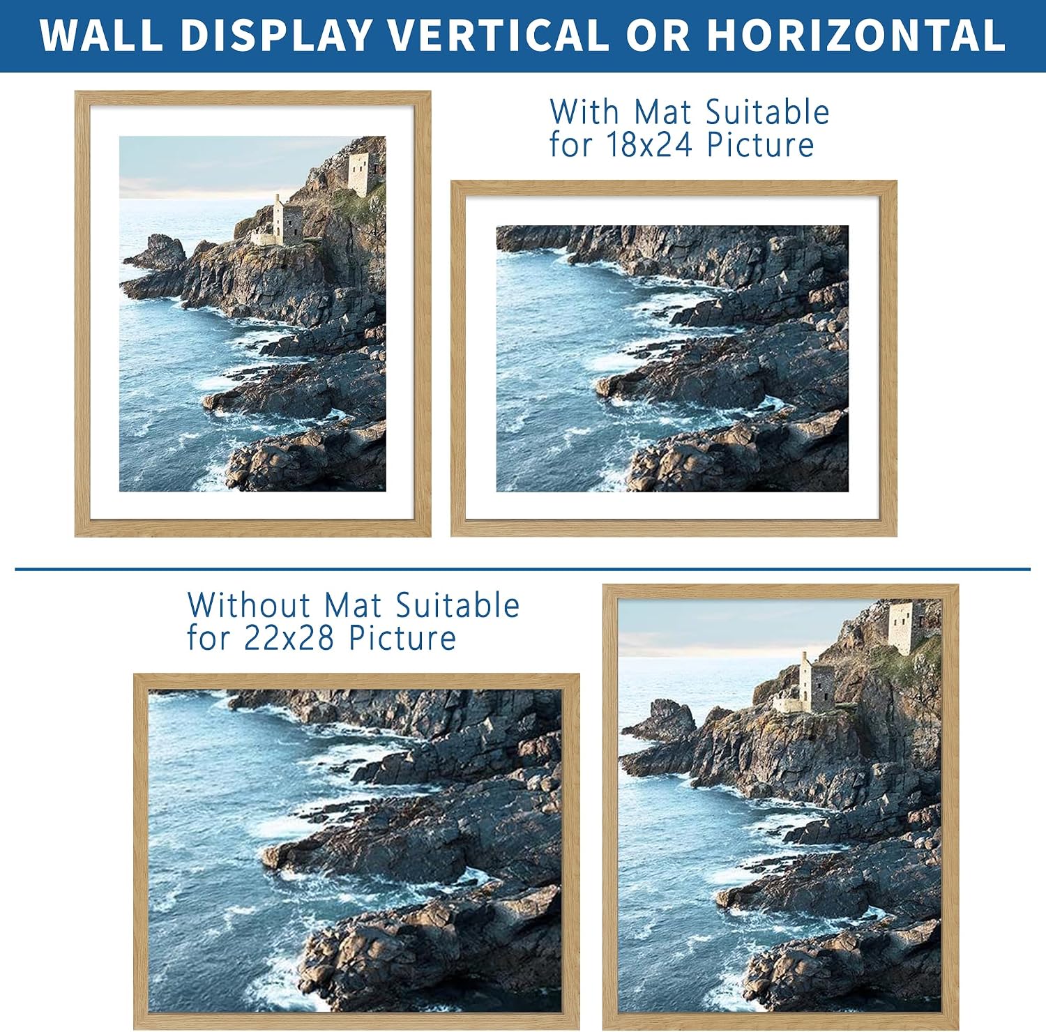AUCT 18350 - $57 Hongkee 22x28 Frame Set of 2, Natural Oak Wood Style - Display 18x24 Picture Frame wit - Image 2