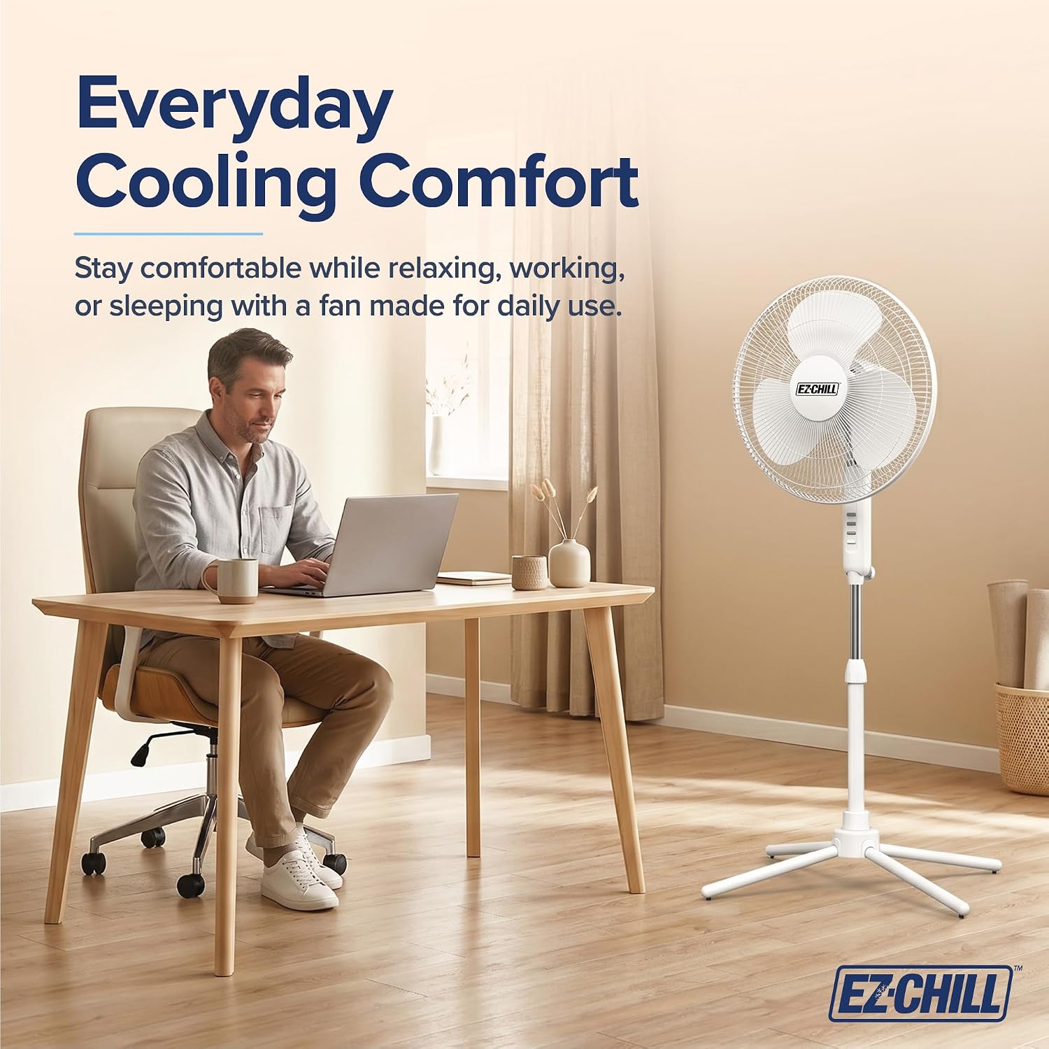 AUCT 19701 - EZ-CHILL 16" Oscillating Pedestal Fan, 3-Speed Options, 90-Degree Oscillating Head, Adjust - Image 3
