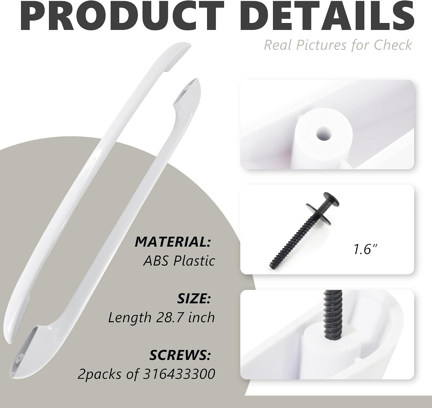 AUCT 19574 - 316443601 Oven Door Handle Appliance Replacement with 2pcs 316433300 Screws - Image 4