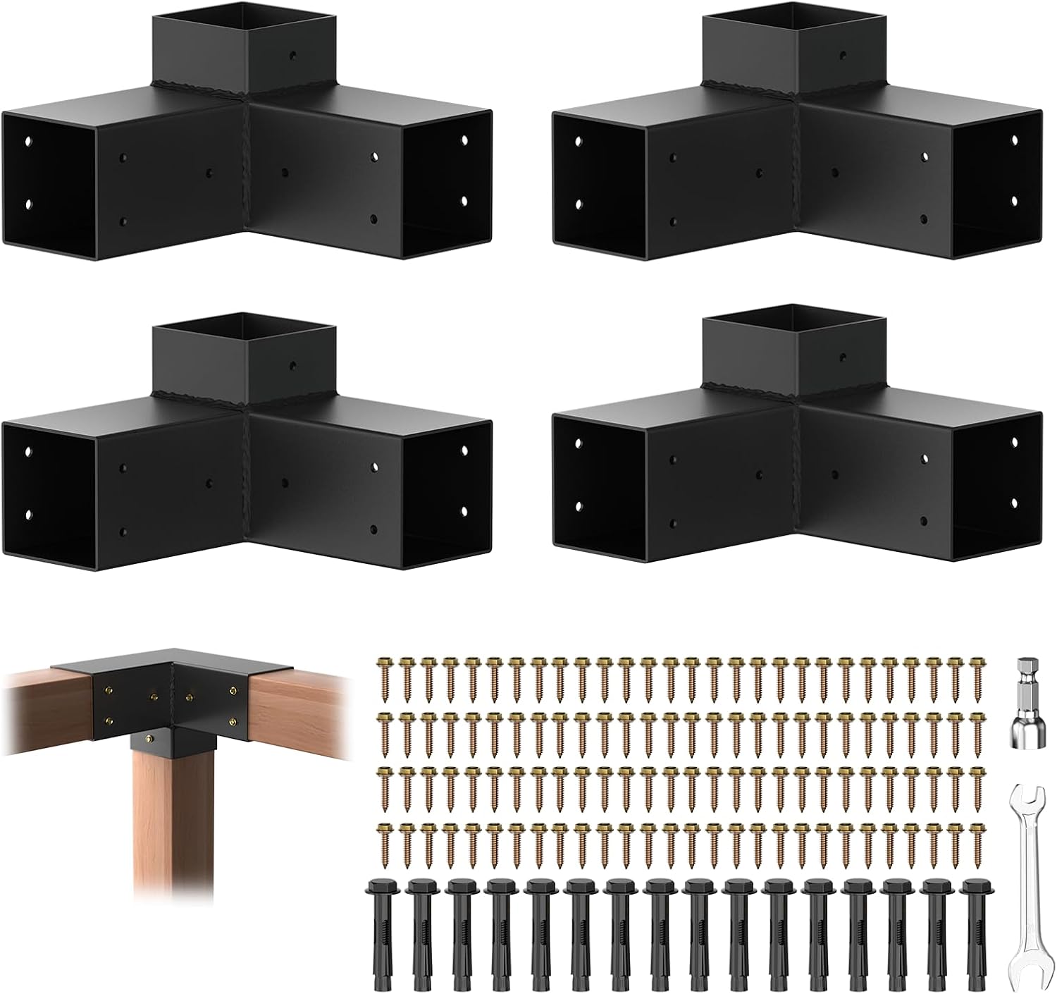 AUCT 18712 - $52 Pergola Brackets, Heavy Duty 3-Way Pergola Kit for 4"x 4" (Actual 3.5" X 3.5") Lumber,