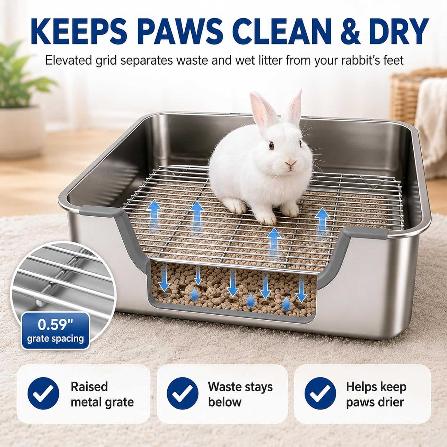 AUCT 20120 - Stainless Steel Litter Box for Rabbit, Metal Bunny Litter Box Sifting Large - Image 4