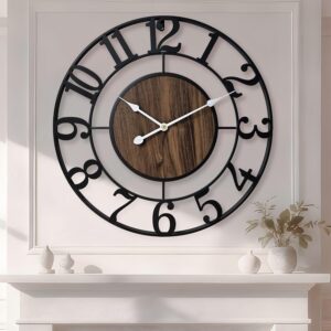 AUCT 19843 - $57 Large Metal Wall Clock, 24 Inch Retro Decorative Silent, Non Ticking, Battery Operated