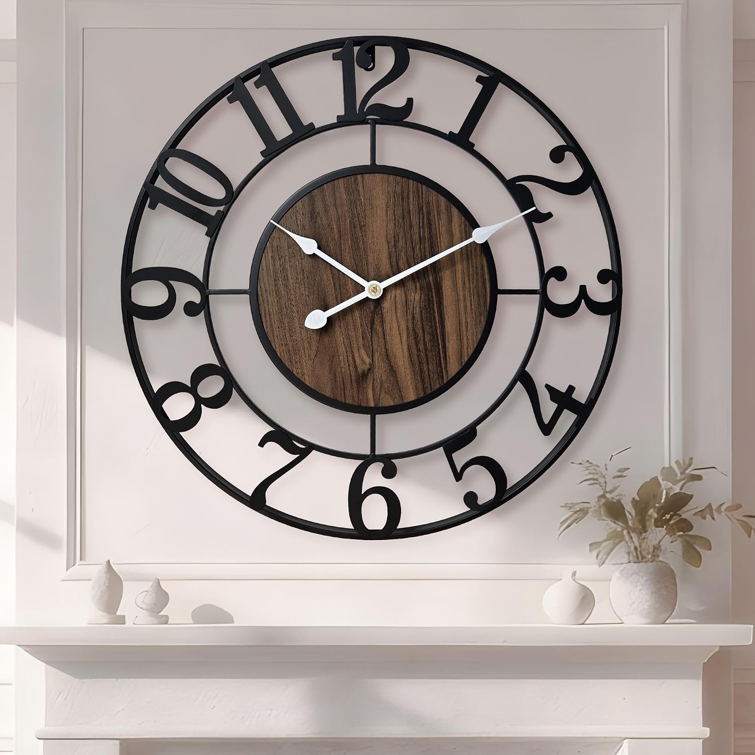 AUCT 19843 - $57 Large Metal Wall Clock, 24 Inch Retro Decorative Silent, Non Ticking, Battery Operated