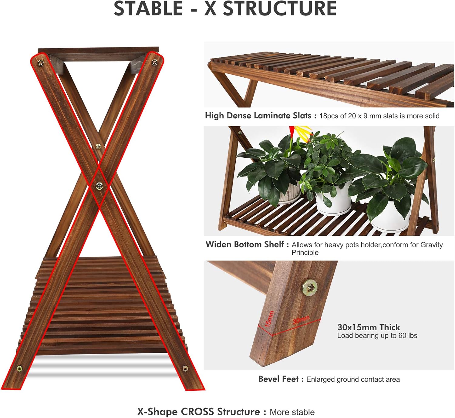AUCT 18532 - Wood Plant Stand Shelf Indoor Outdoor 2 Tier Plant Bench Corner | Stepped Flower Stand Pla - Image 4