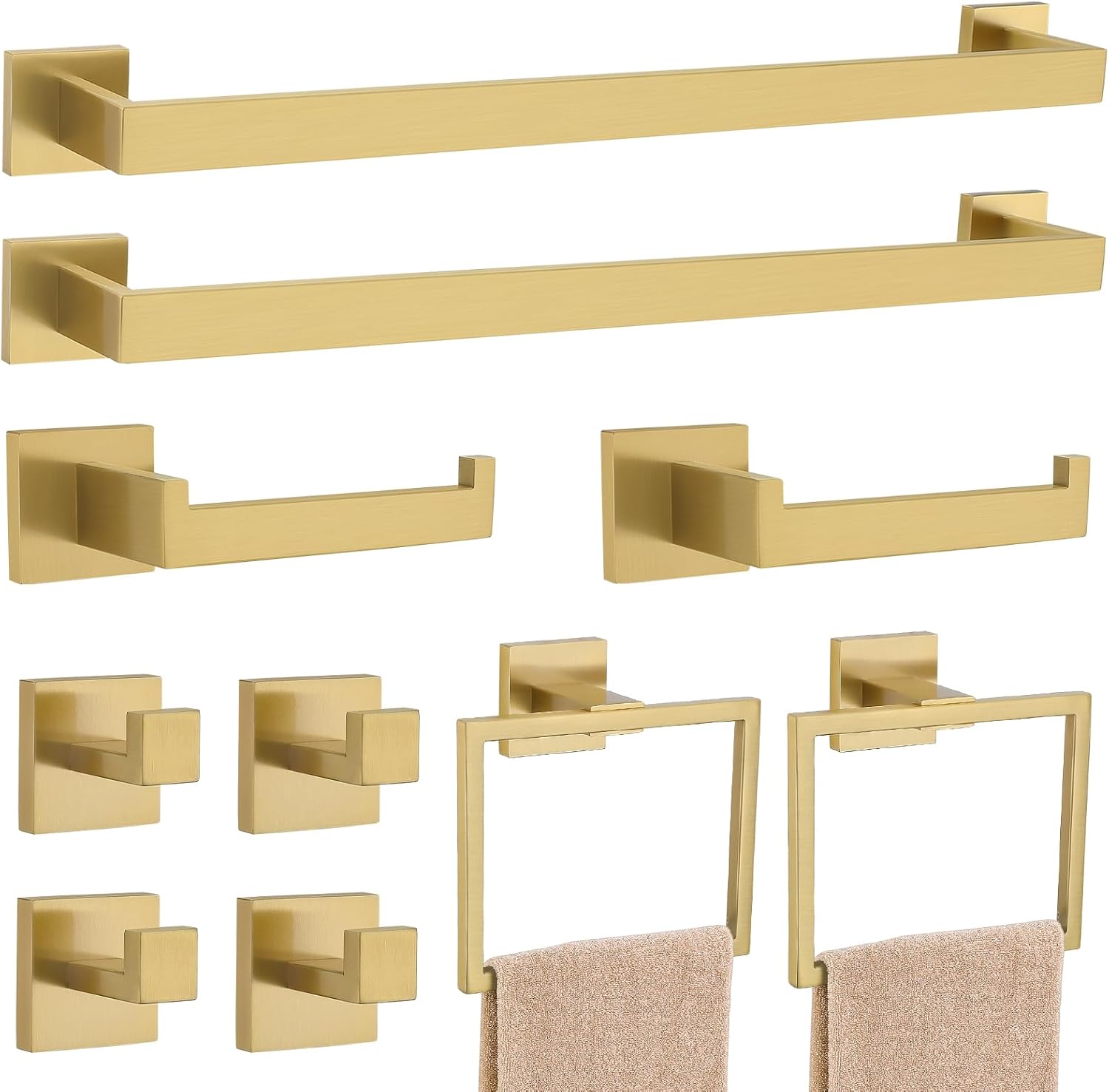 AUCT 20143 - $68 23.6Inch Brushed Gold Towel Bar Set, 10 Pieces Bathroom Accessories Set, SUS304 Stainl