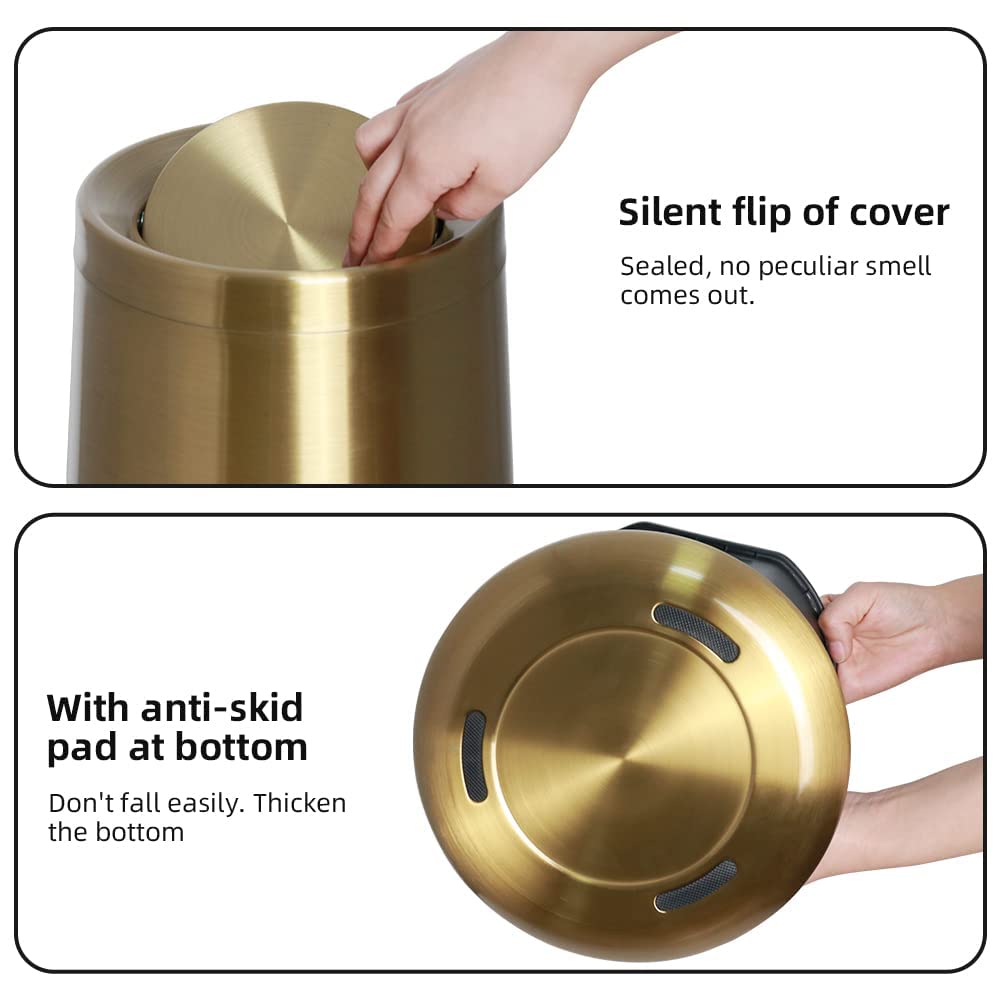 AUCT 18362 - $70 10 L/3 Gallen,Gold Small Trash Can for Bathroom,Brushed Stainless Steel Garbage Can wi - Image 3
