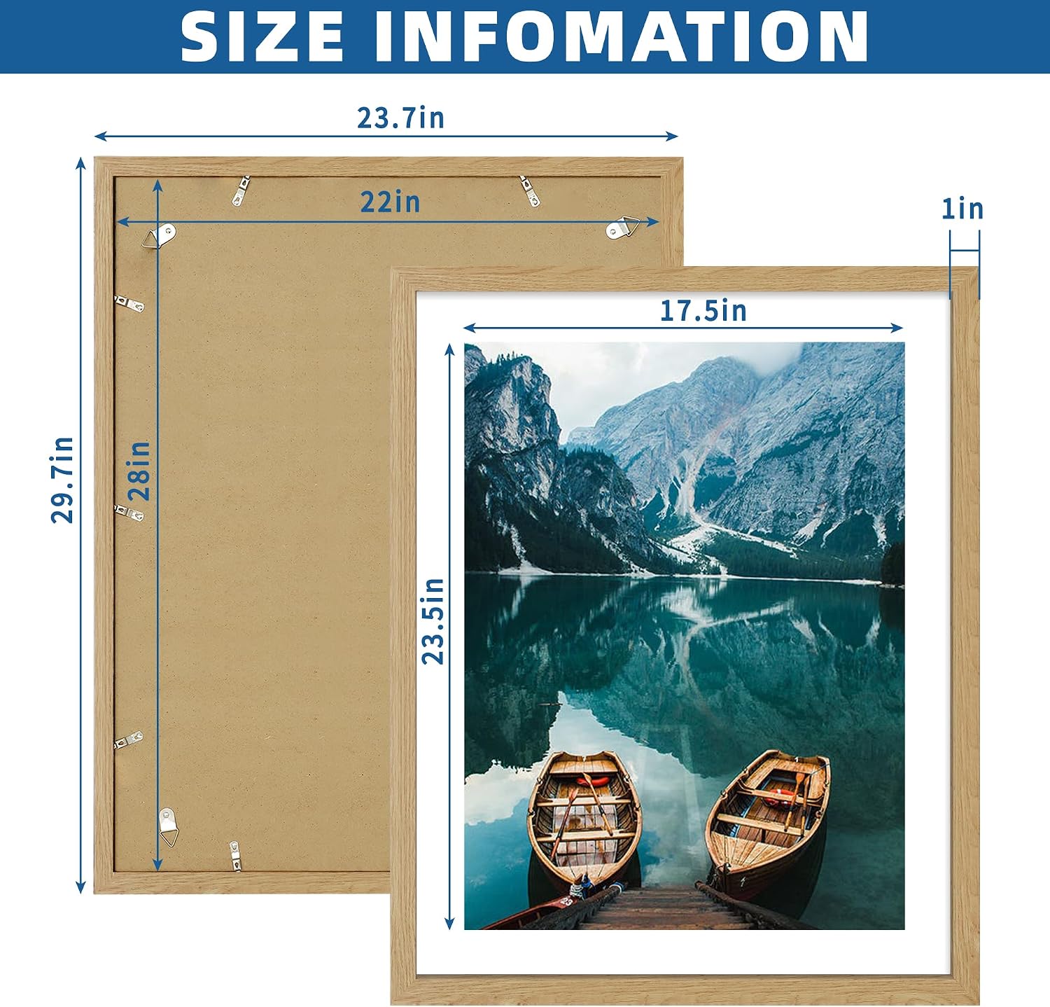 AUCT 18350 - $57 Hongkee 22x28 Frame Set of 2, Natural Oak Wood Style - Display 18x24 Picture Frame wit - Image 3