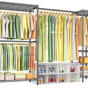 AUCT 19186 - $110 Ulif E10 Clothes Rack With Stretchable Hanger Rod Freestanding Clothing Racks for Han