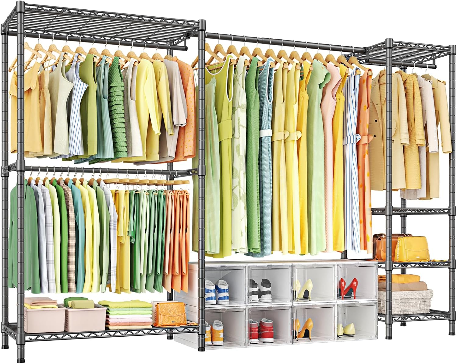 AUCT 19186 - $110 Ulif E10 Clothes Rack With Stretchable Hanger Rod Freestanding Clothing Racks for Han