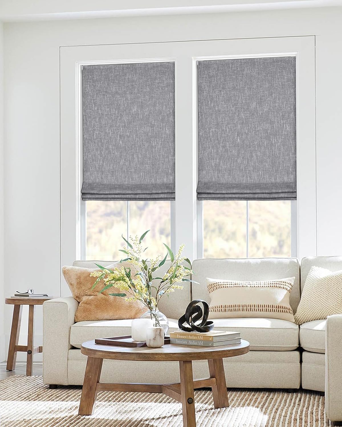 AUCT 18455 - No Drill Cordless Roman Shades, Room Darkening, 32 64 in Charcoal | Cordless fabric shades - Image 3