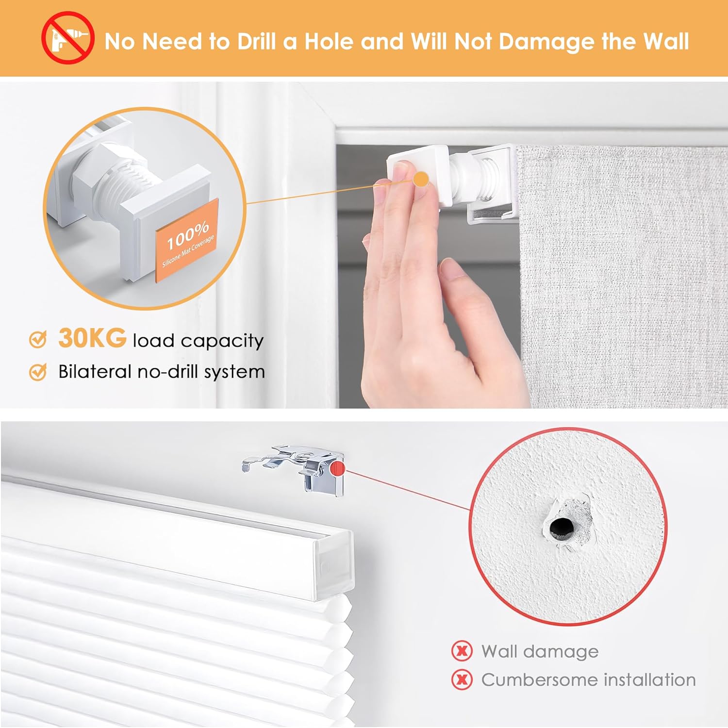 AUCT 19412 - LazBlinds No Drill Cordless Roman Shades, 29' W x 64' H, Off White - Image 2