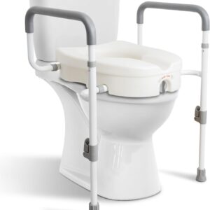 AUCT 18376 - $90 Raised Toilet Seat with Handles for Seniors, 5-inch Rise | Toilet Seat Risers for Seni