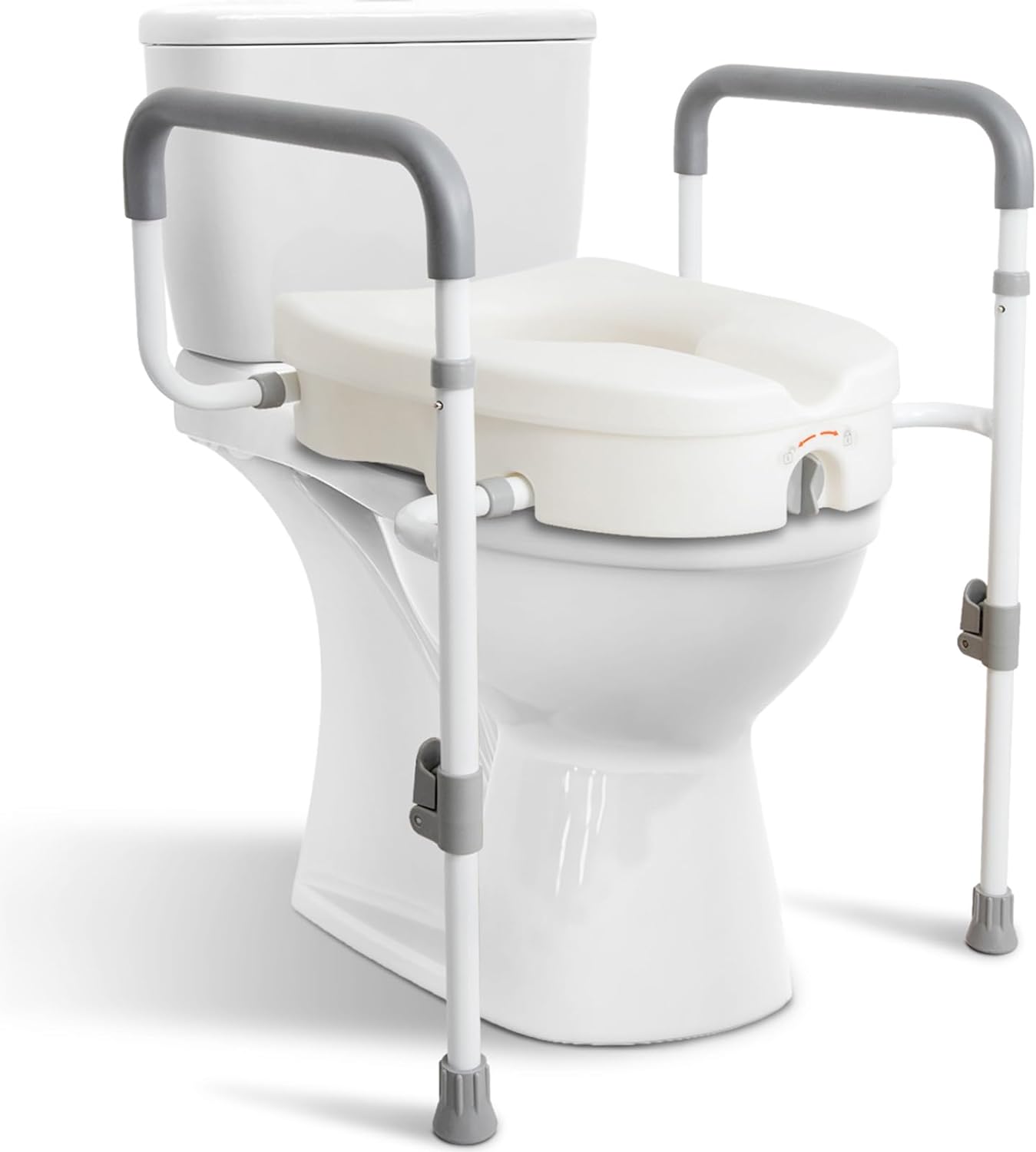 AUCT 18376 - $90 Raised Toilet Seat with Handles for Seniors, 5-inch Rise | Toilet Seat Risers for Seni