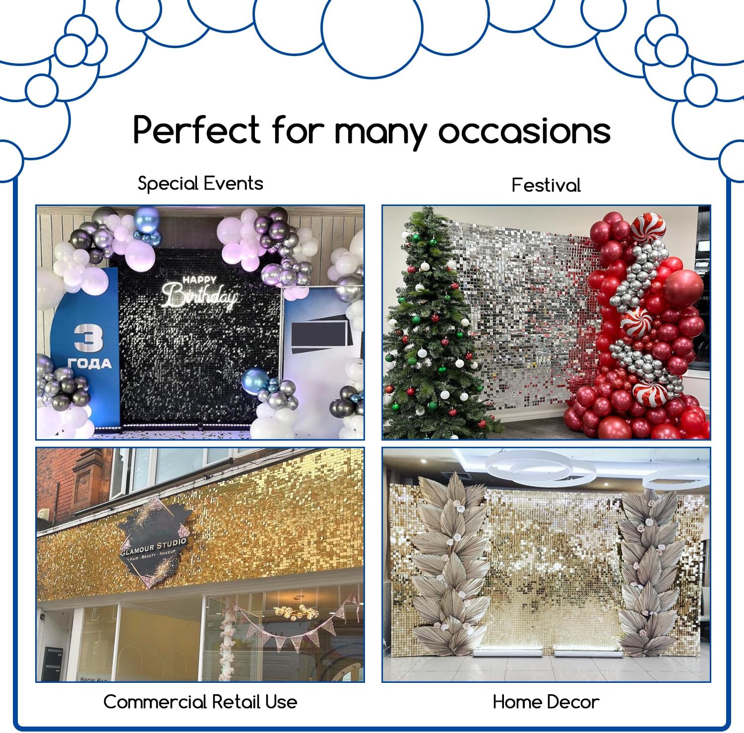 AUCT 18586 - $120 COKAOBE LiteGrid Series Shimmer Wall Backdrop - 48Pcs Silver | Square Sequin Shimmer - Image 4