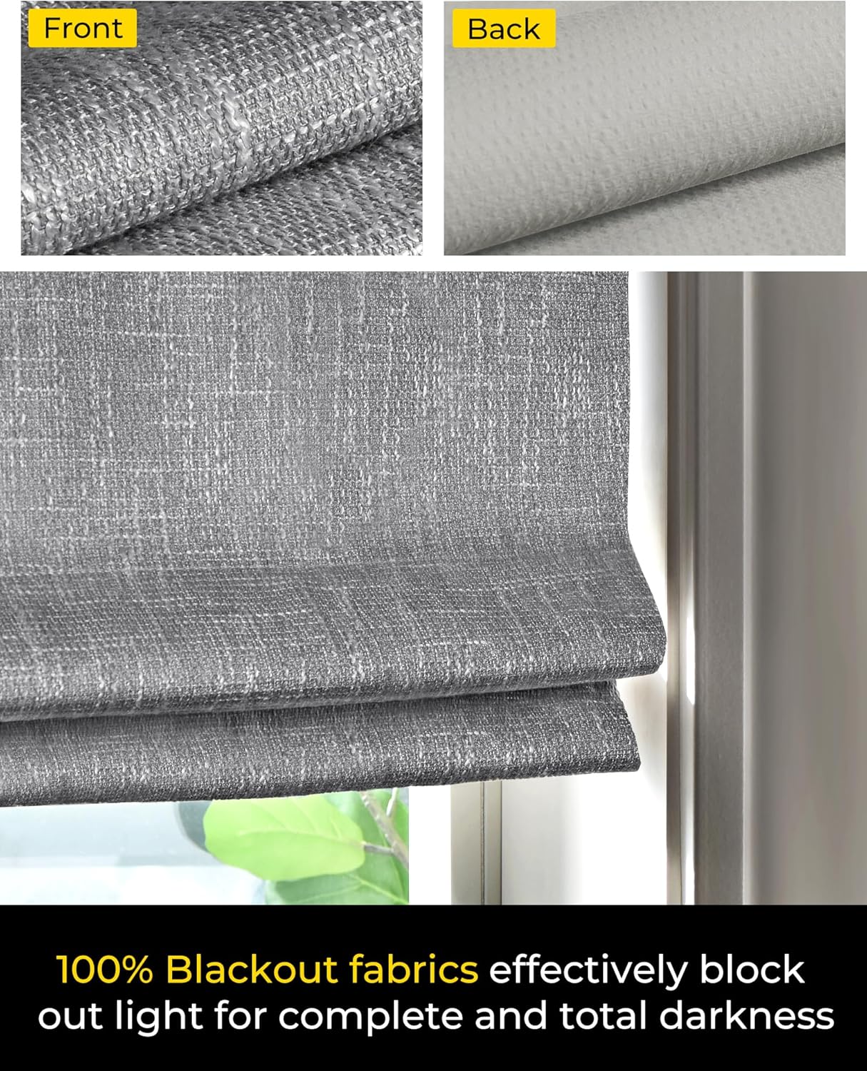 AUCT 18455 - No Drill Cordless Roman Shades, Room Darkening, 32 64 in Charcoal | Cordless fabric shades - Image 4