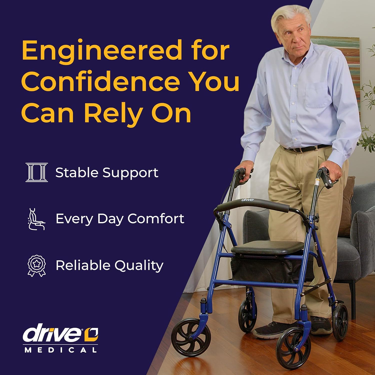 AUCT 19586 - $54 Drive Medical Rollator Walker with Seat, 7.5 Inch Wheels, Blue - Image 2