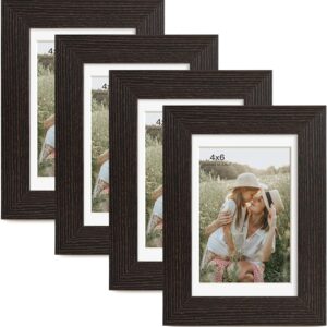 AUCT 19476 - $55 Momentworth 4x6 Picture Frame with Mat for 3.5x5, Distressed Black Wood Grain Gallery