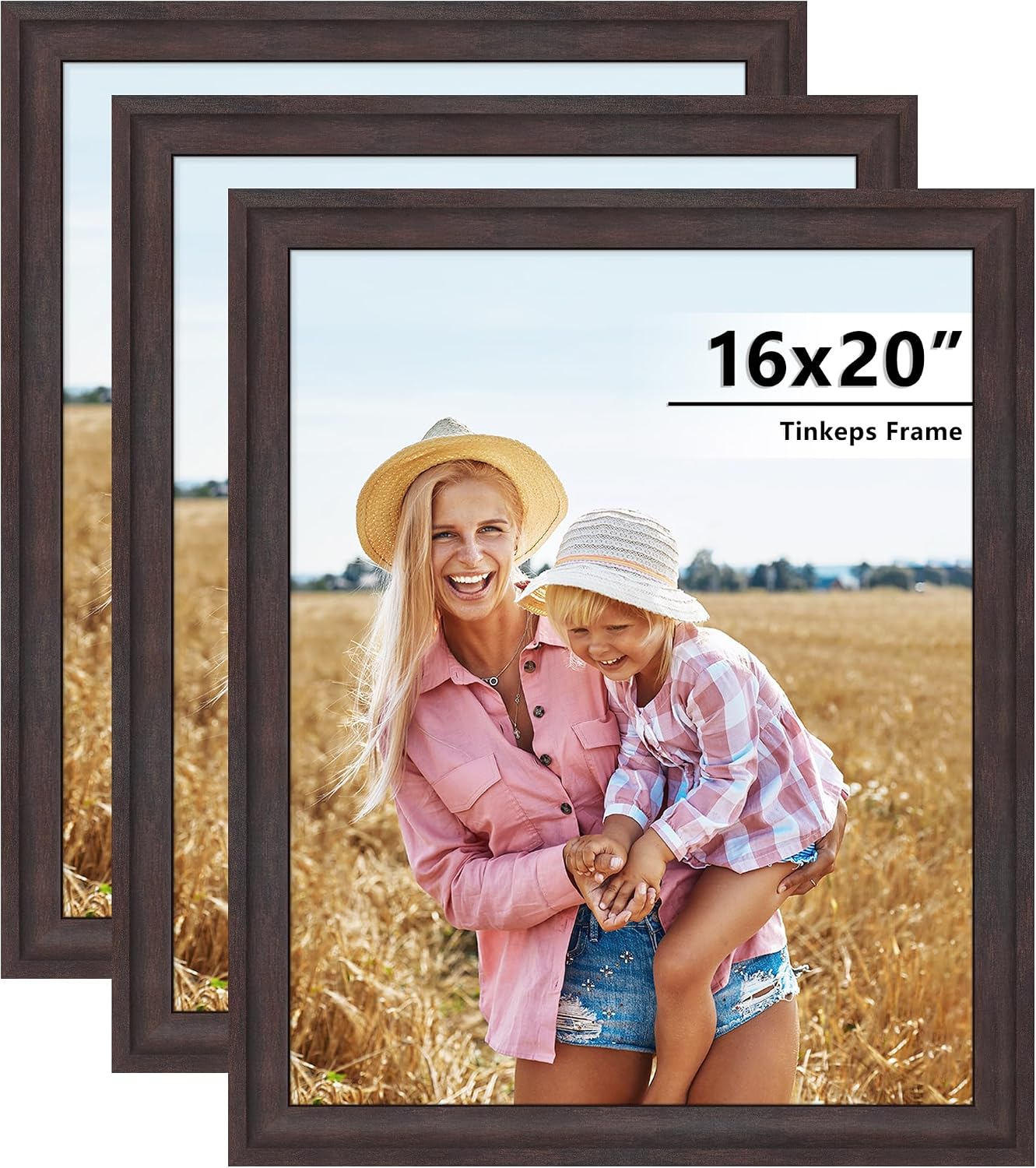 AUCT 20186 - 3-Pack 16x20 Walnut Brown Picture Frame, Wide Border