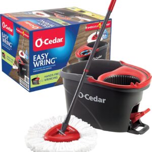 AUCT 19193 - O-Cedar EasyWring Microfiber Spin Mop, Bucket Floor Cleaning System, Red, Gray, Standard