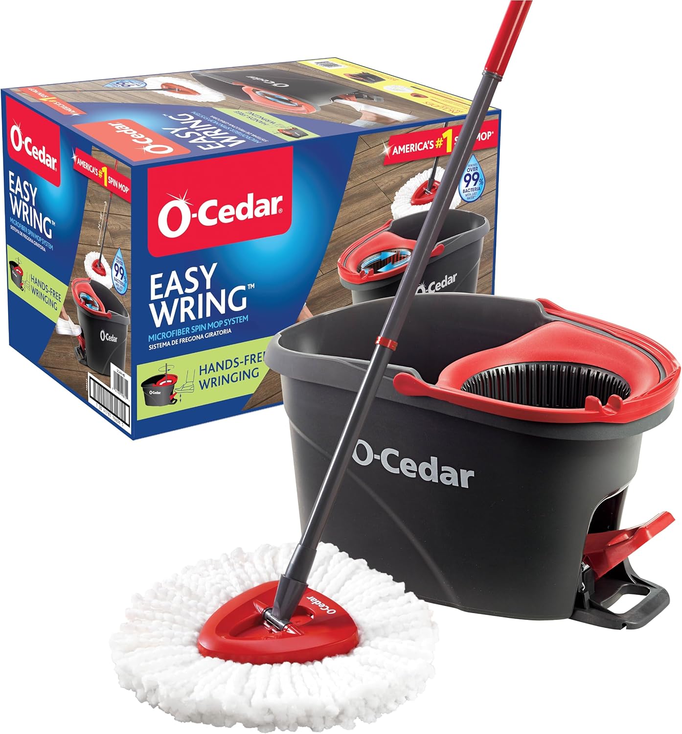 AUCT 19193 - O-Cedar EasyWring Microfiber Spin Mop, Bucket Floor Cleaning System, Red, Gray, Standard