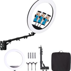 AUCT 19070 - $140 25 ' Ring Light Wall Mount with Phone Holder, Overhead Stand