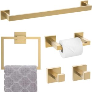 AUCT 19705 - 5-Piece Towel Bar Set Brushed Gold Bathroom Hardware Accessories Set Includes Upgraded Dou