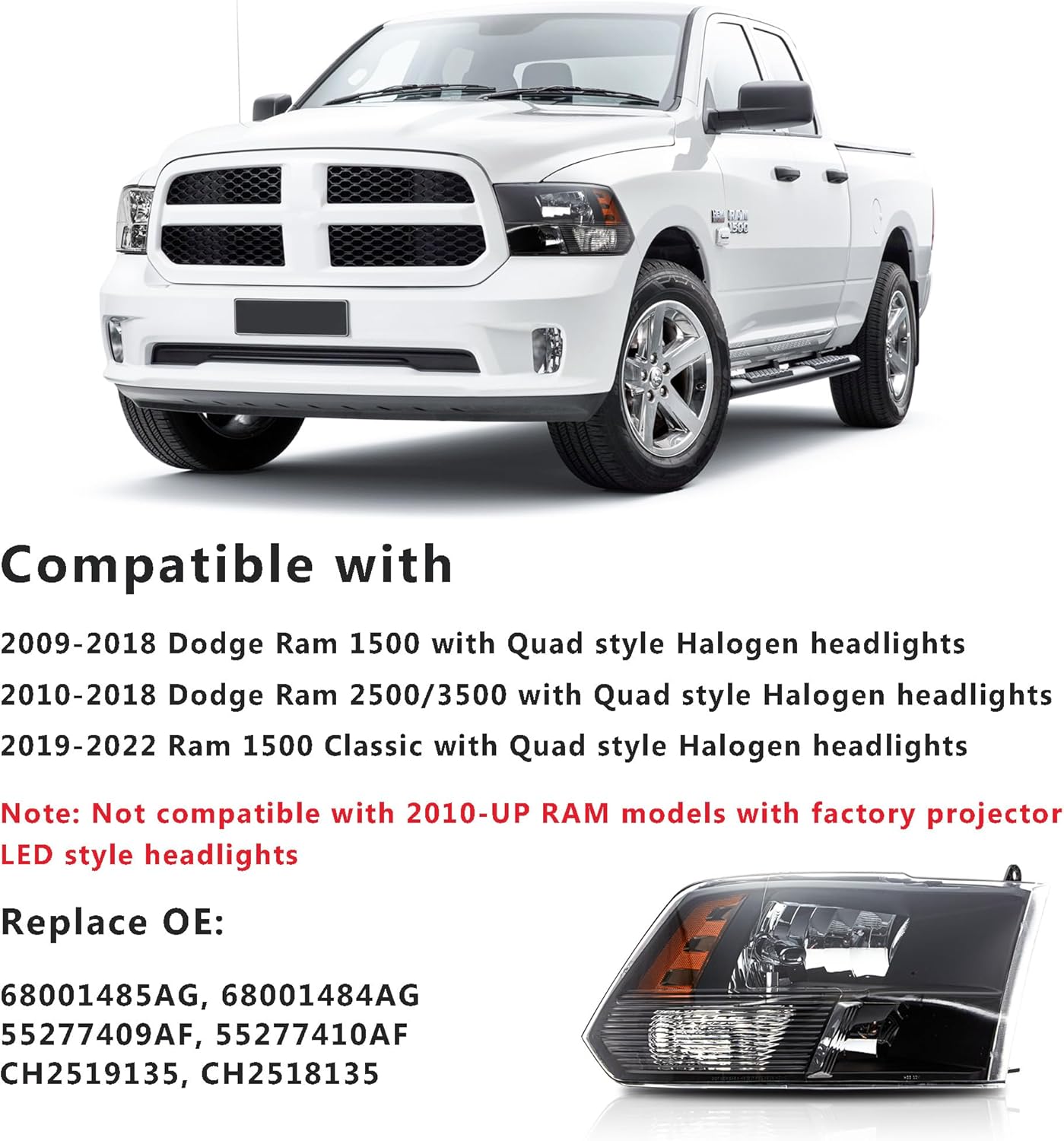 AUCT 18536 - $110 APSVE Headlight Assembly Pair compatible with 2009-2018 Dodge Ram 1500 | 2010-2018 Ra - Image 2