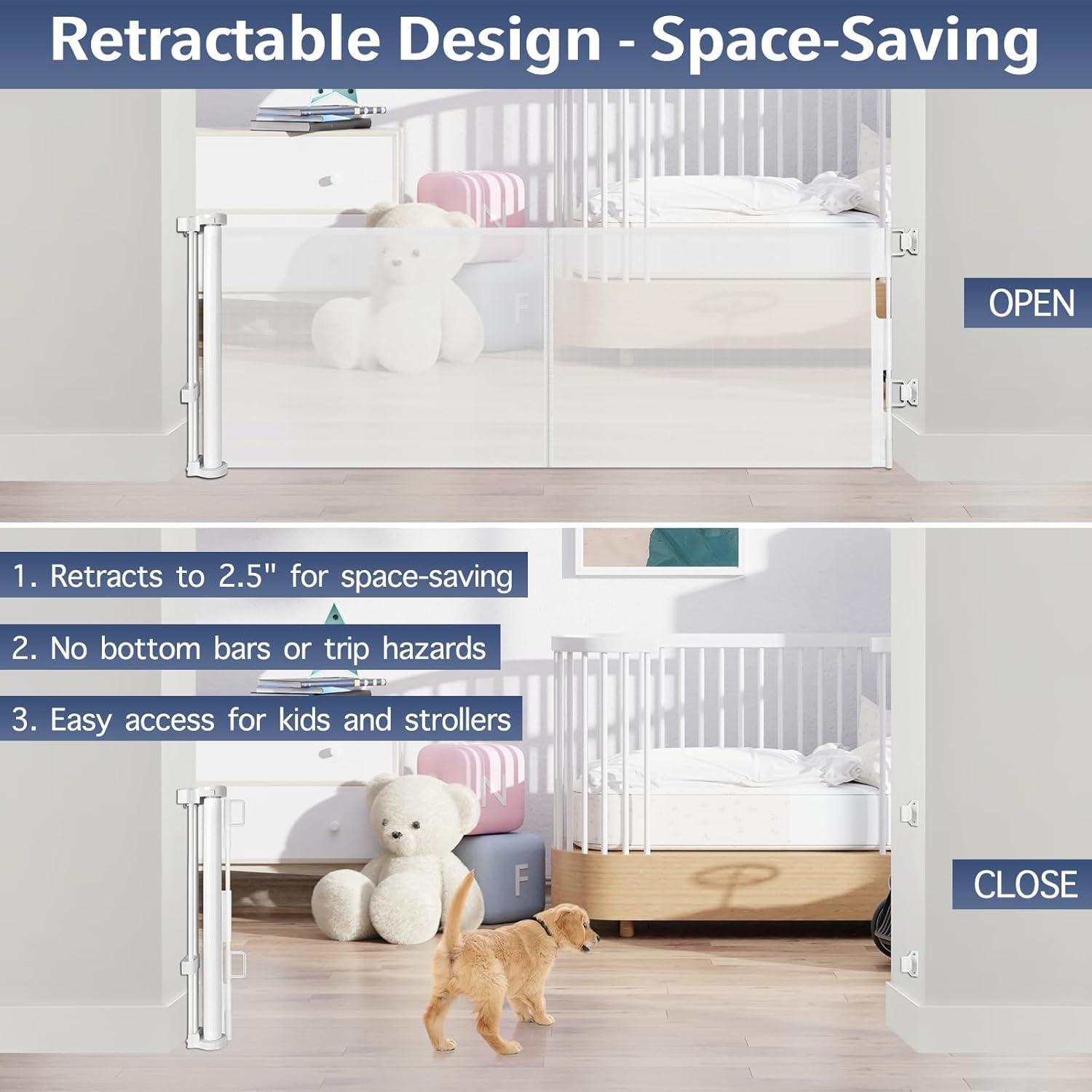 AUCT 19848 - Reinforced 18" Tall 55" Wide Retractable Gate Prevents Crawling Under/White - Image 4