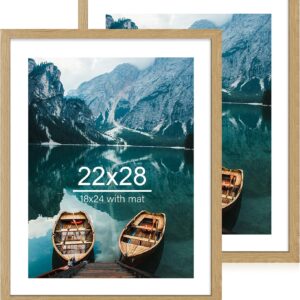AUCT 18350 - $57 Hongkee 22x28 Frame Set of 2, Natural Oak Wood Style - Display 18x24 Picture Frame wit