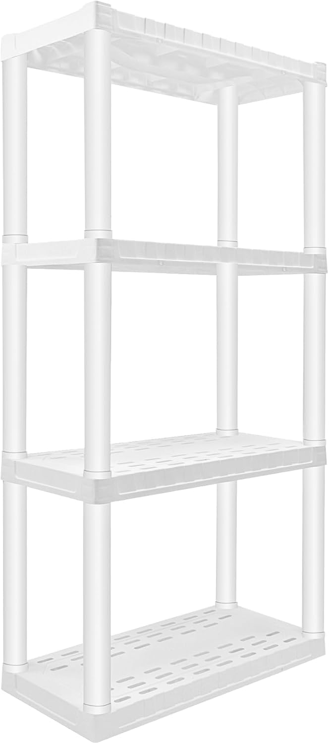AUCT 19622 - $56 Oskar Heavy Duty Plastic Storage Shelves- for Garage, Kitchen, Bathroom Basement, Kids