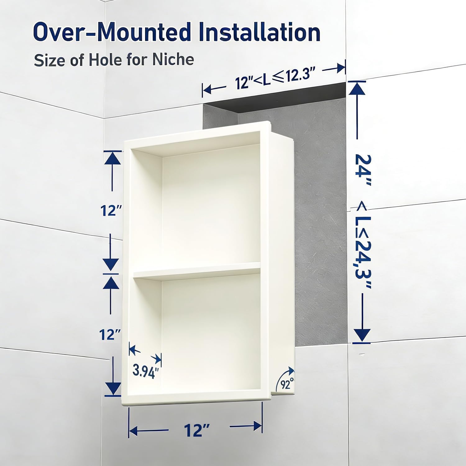 AUCT 18553 - $80 Niche for Shower Wall 24" x 12", Recessed Shower Niche, Off-White Stainless Steel with - Image 2