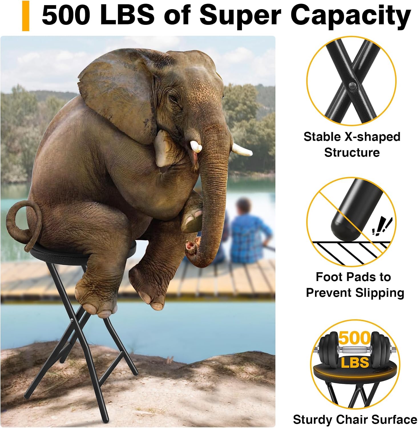 AUCT 19007 - Portable Folding Chair with Handle, Heavy Duty Round Fold Stool Chair - Image 4