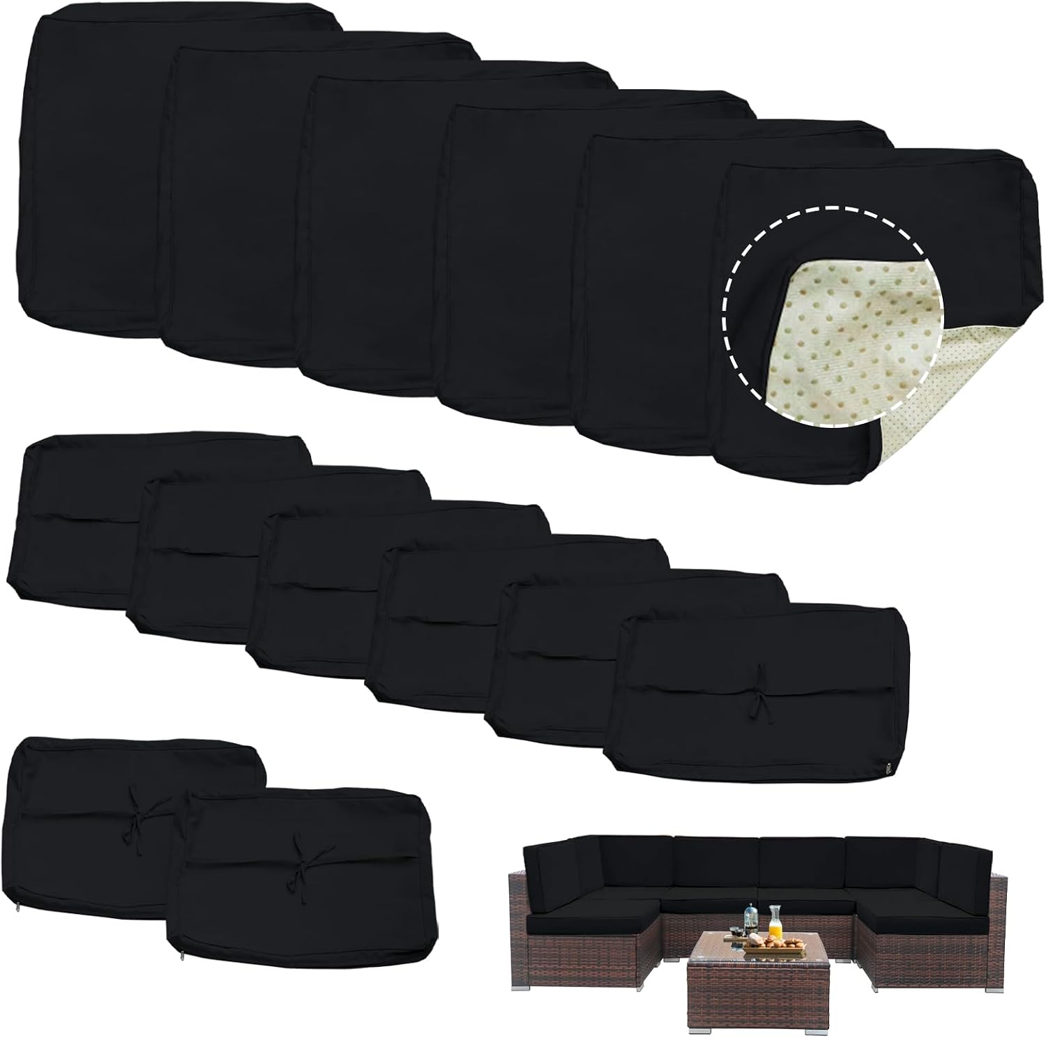 AUCT 18604 - $80 14 Piece Outdoor Patio Cushion Covers Replacement, Outdoor Cushion Slipcovers, Water-R