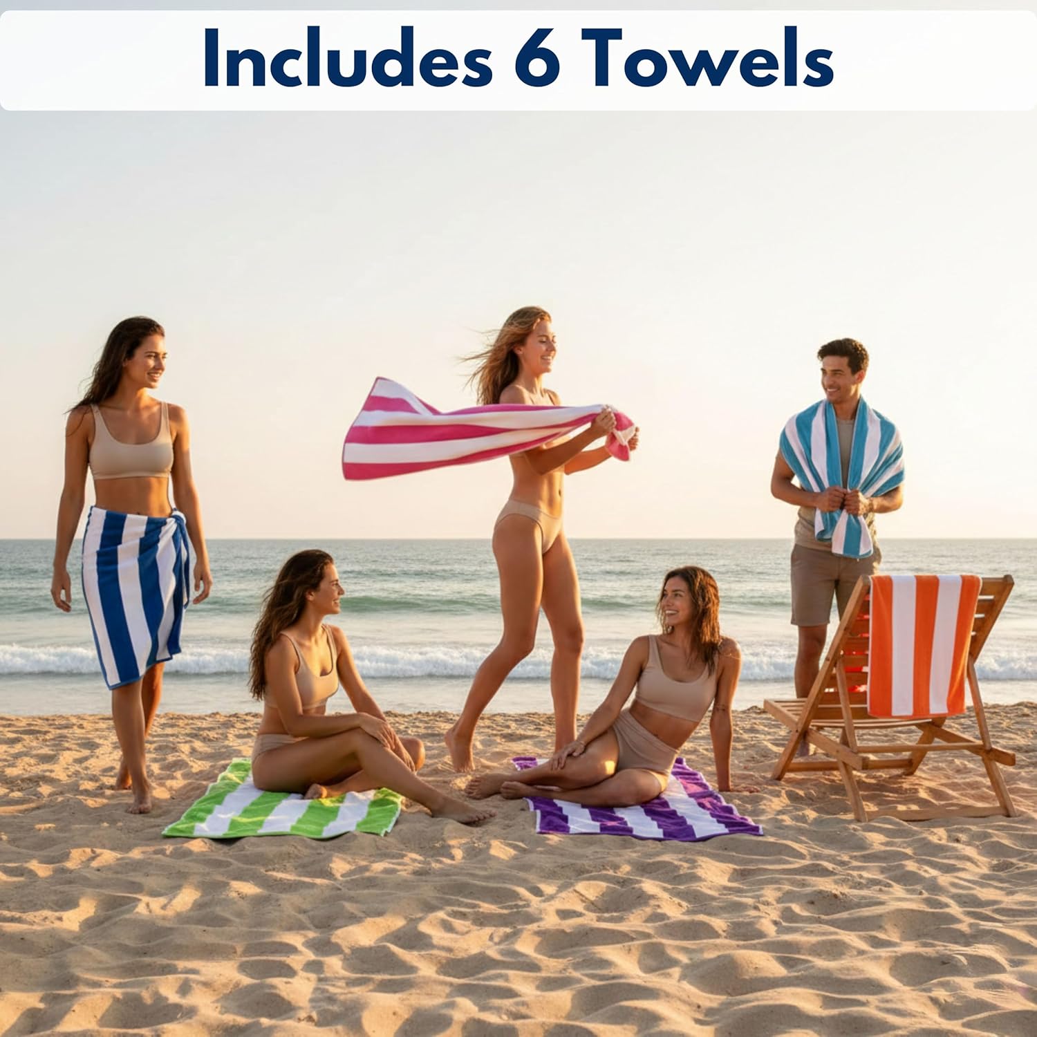 AUCT 19927 - Beach Towels 6 Pack Large 30x60-100% Cotton Beach & Pool Towels Bulk Cabana Stripe - Quick - Image 2