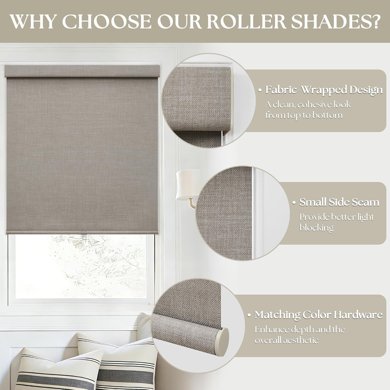AUCT 18550 - $52 Blackout Roller Shades Cordless Blinds for Windows Free-Stop Thermal Insulated 100% Bl - Image 4