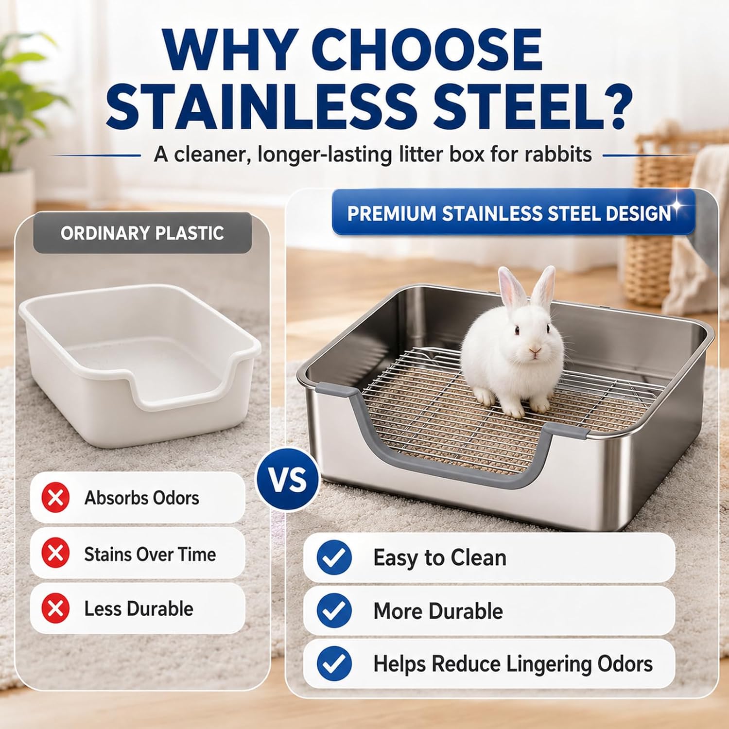 AUCT 20120 - Stainless Steel Litter Box for Rabbit, Metal Bunny Litter Box Sifting Large - Image 2