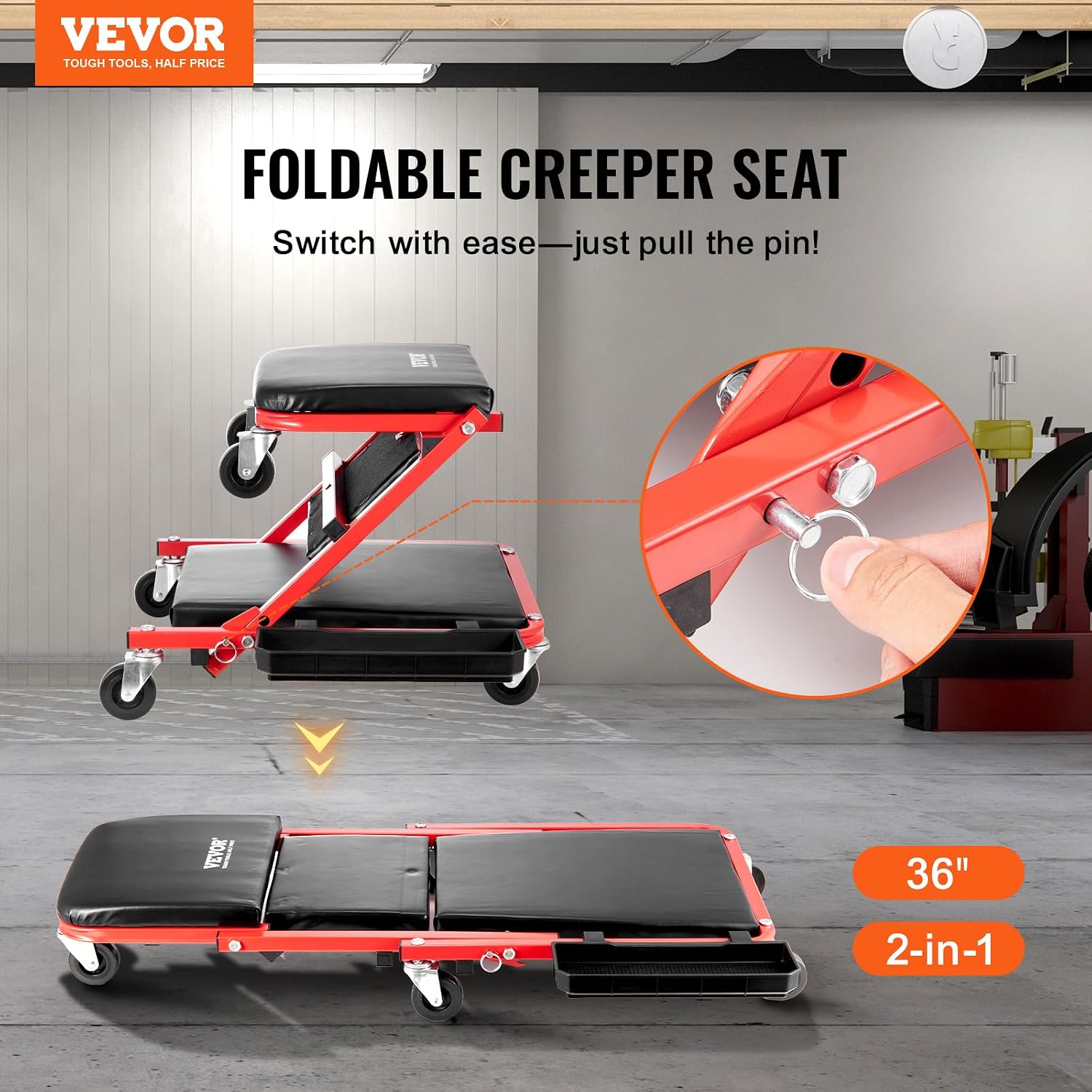 AUCT 18351 - VEVOR Foldable Z Garage Creeper, 36 in, 300 lbs Load Capacity Rolling Folding Mechanic Cre - Image 2
