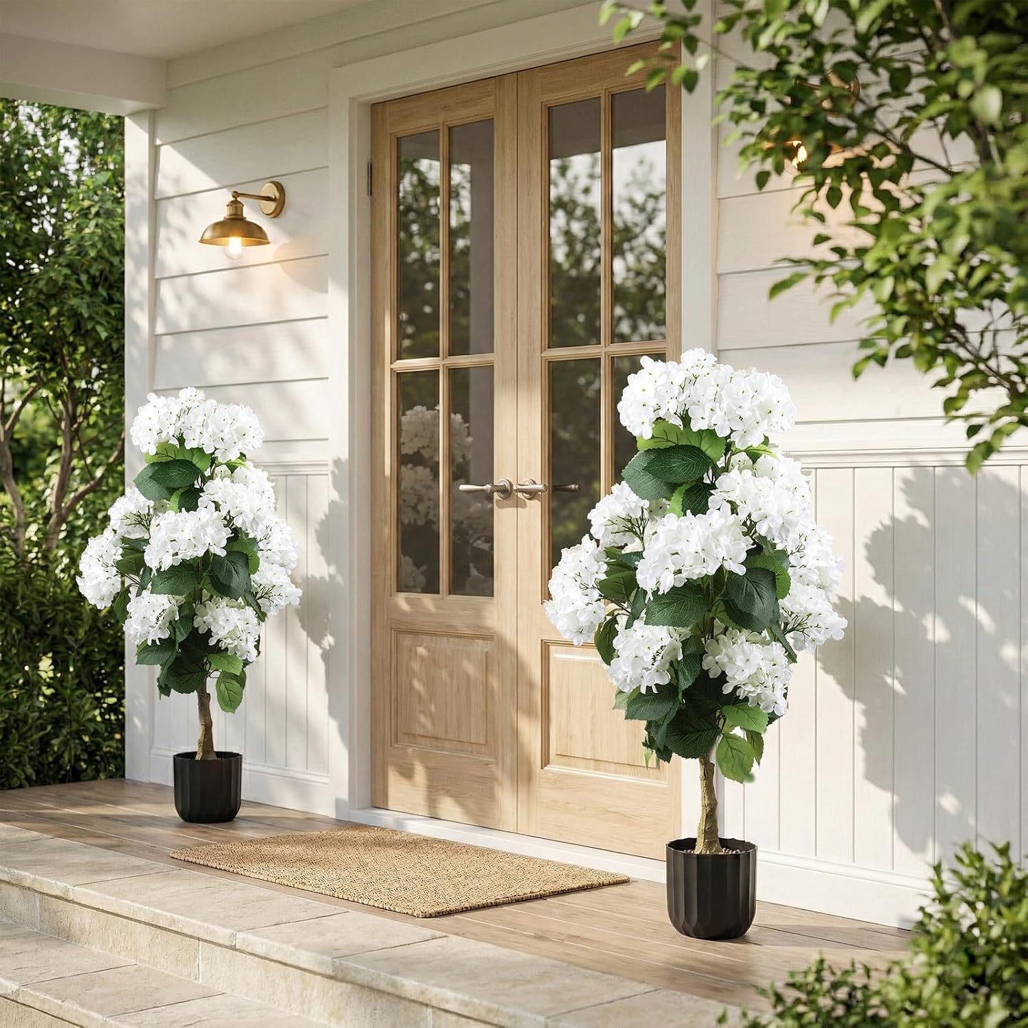 AUCT 17627 - $100 2 Pcs 3 Ft Artificial Hydrangea Trees Potted, UV Resistant Faux Silk Hydrangea Plant - Image 3