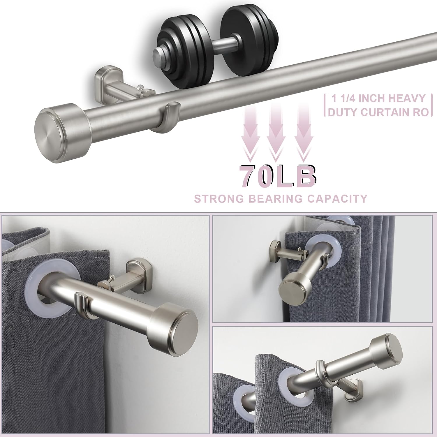 AUCT 18459 - Heavy Duty Curtain Rods - 1 1/4" Large Diameter Premium Nonadjustable Curtain Rod - 36in/3 - Image 2
