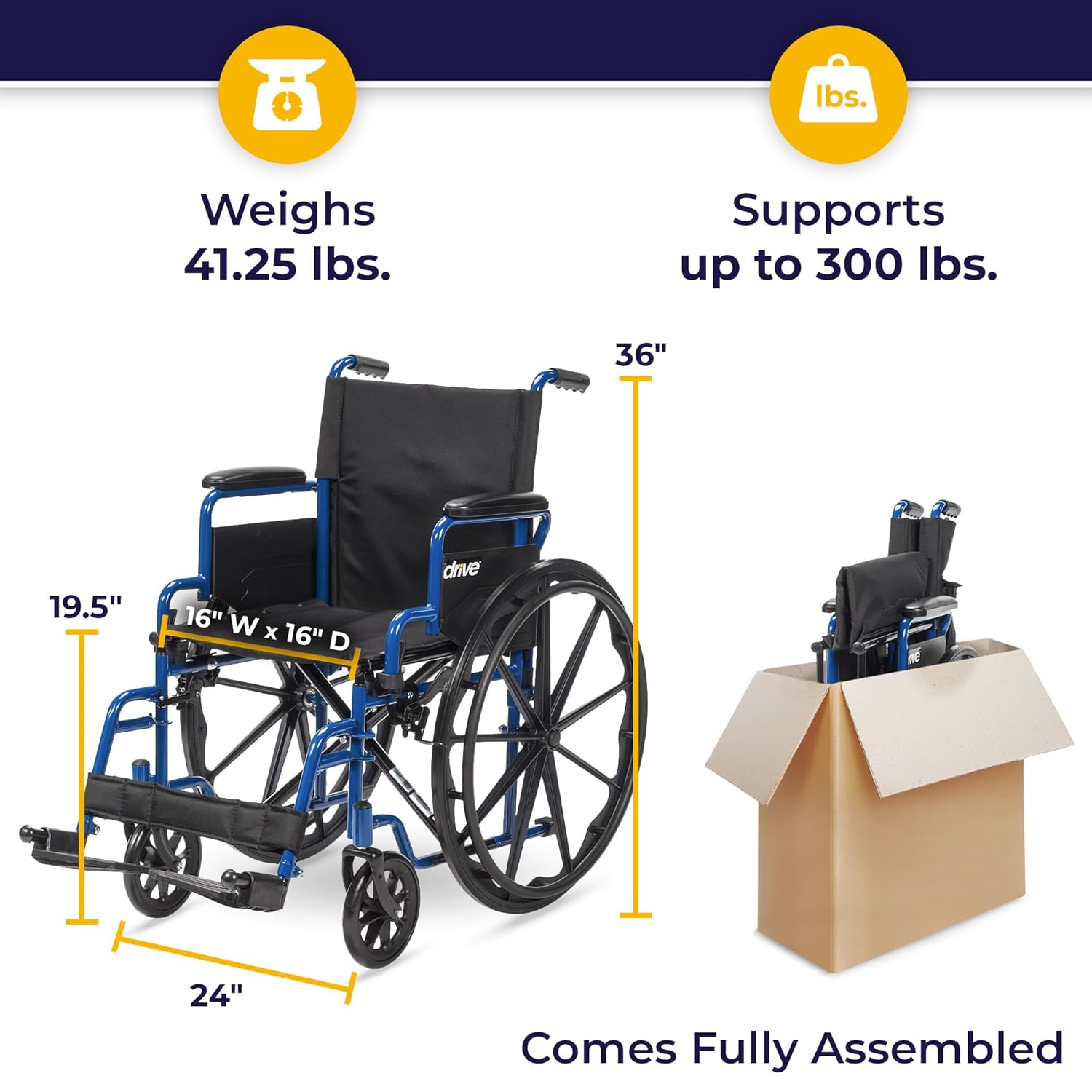 AUCT 18120 - $130 Drive Medical Blue Streak Lightweight Wheelchair, Footrests, 16" Seat | Portable Fold - Image 4