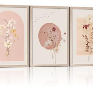 AUCT 18806 - $62 MochaMilly 3Pcs Framed Watercolor Flower Wall Art Wildflower Floral Wall Decor Picture