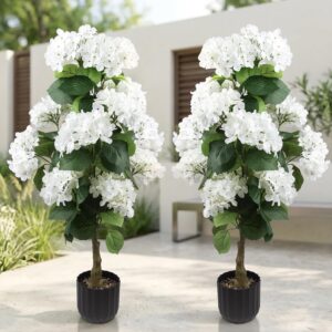 AUCT 17627 - $100 2 Pcs 3 Ft Artificial Hydrangea Trees Potted, UV Resistant Faux Silk Hydrangea Plant