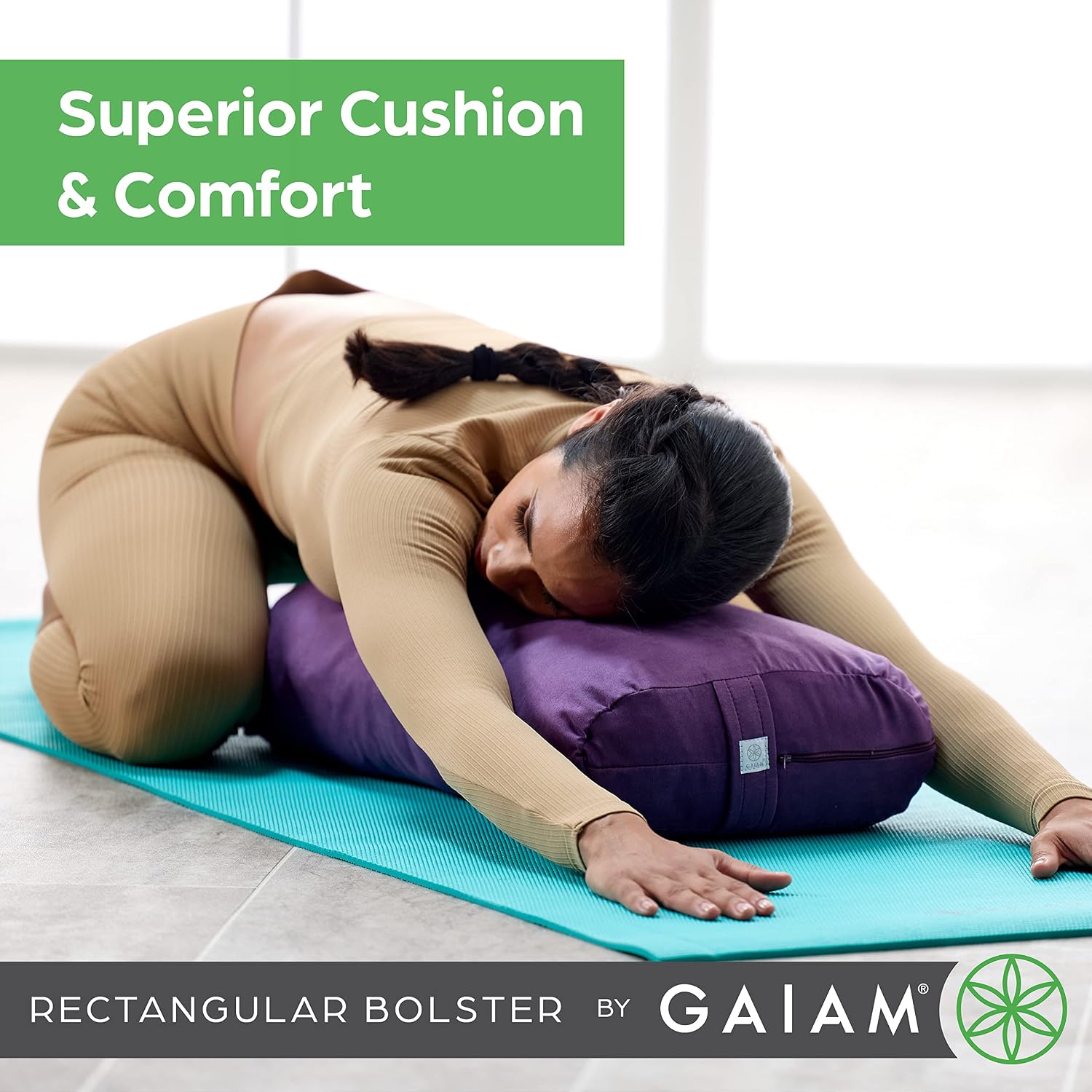 AUCT 18729 - Gaiam Yoga Bolster Pillow, Supportive Cushion for Restorative Yoga | Firm cotton-filled bo - Image 3