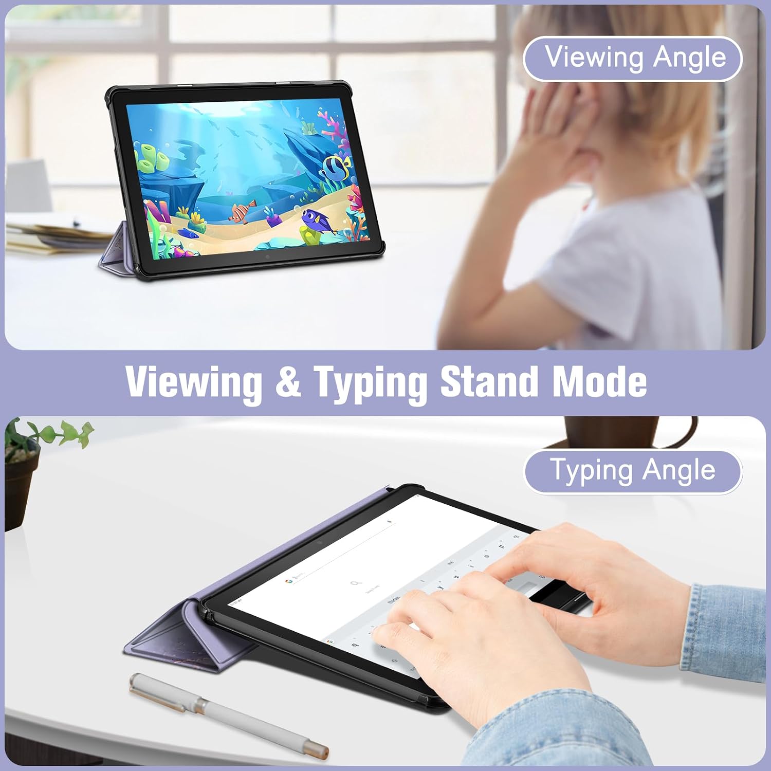 AUCT 18521 - Fintie Slim Case for Amazon Kindle Fire HD 10 13th Gen 2023, Lilac Marble | Trifold Stand - Image 4