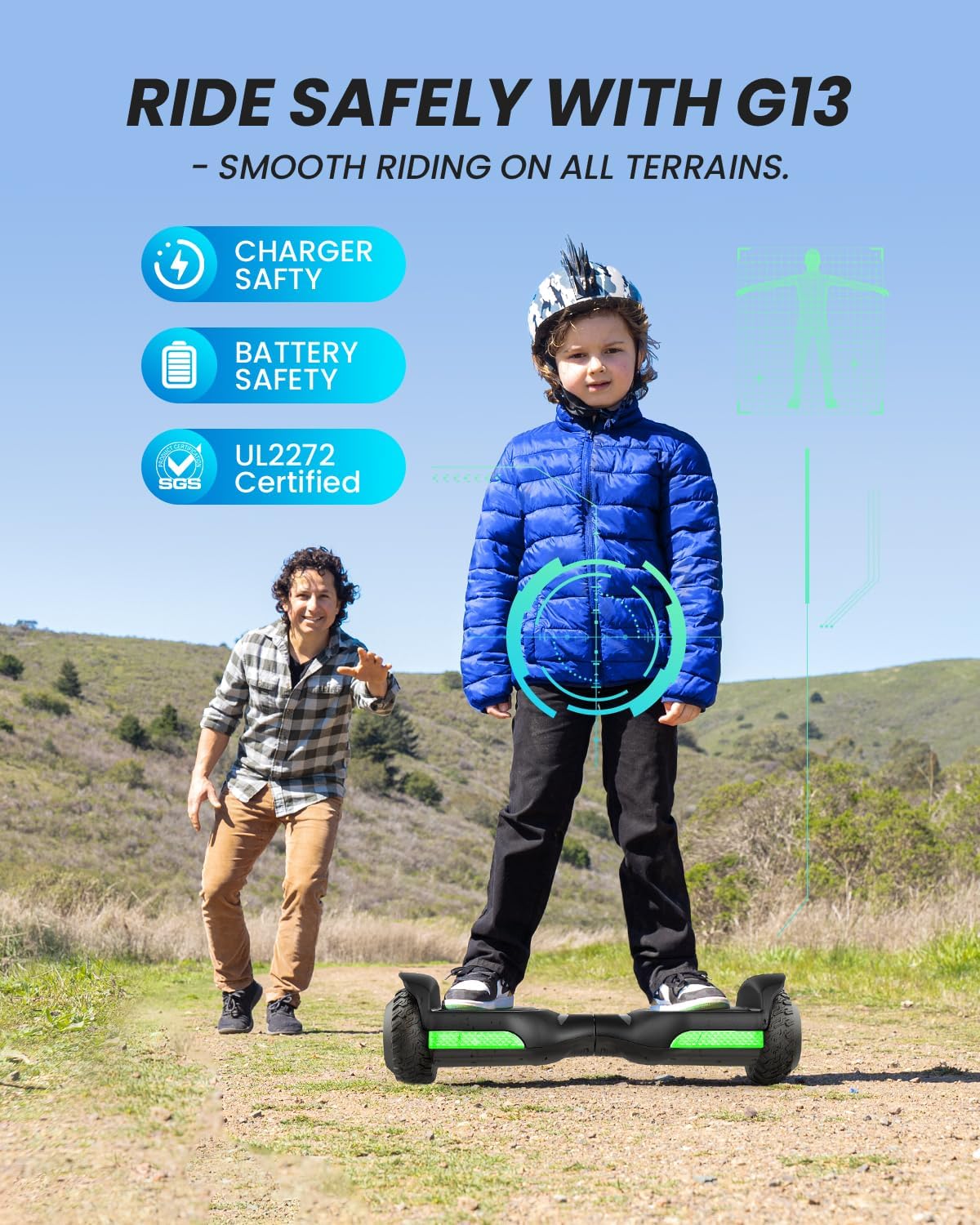 AUCT 18368 - $125 Gyroor Hoverboard New G13 All Terrain Hoverboard with LED Lights, Off Road Hoverboard - Image 4