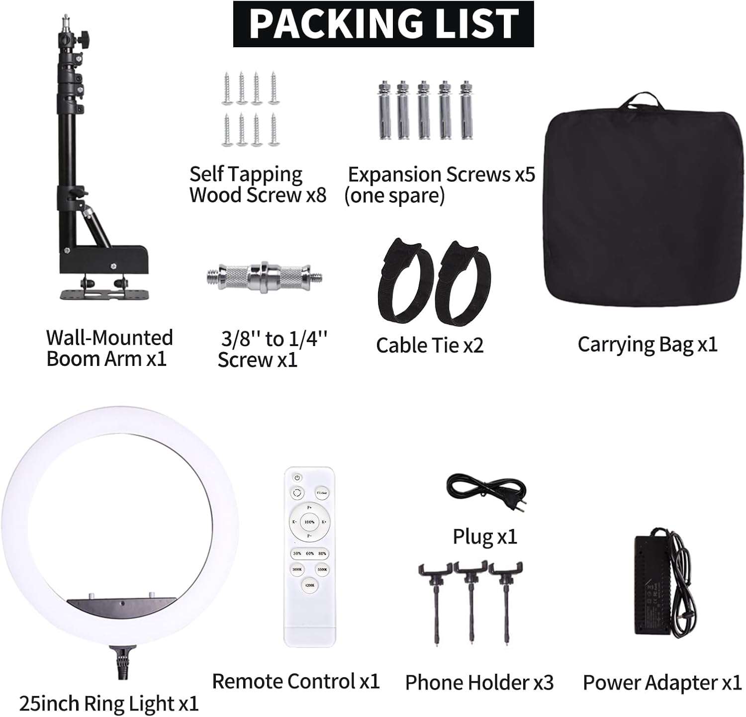 AUCT 19070 - $140 25 ' Ring Light Wall Mount with Phone Holder, Overhead Stand - Image 2