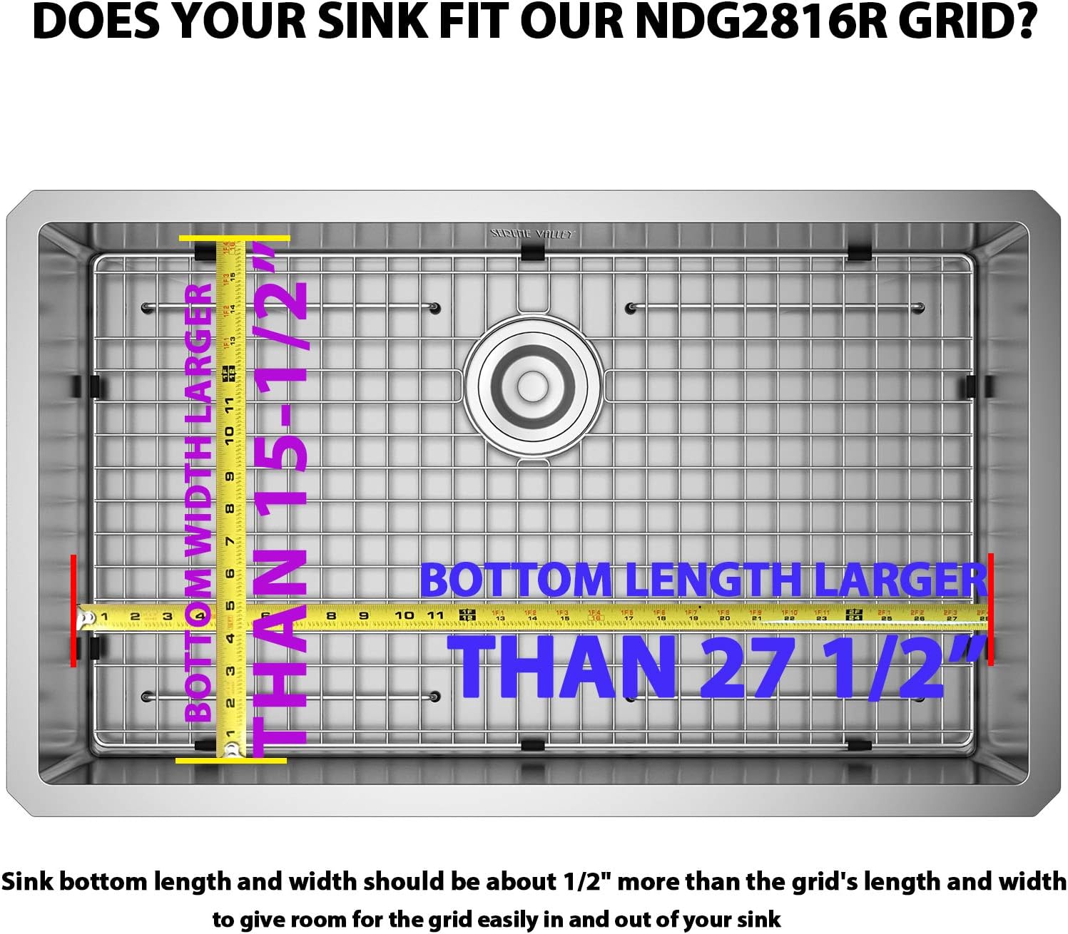 AUCT 18032 - $53 Serene Valley Sink Bottom Grid 27-1/2" x 15-1/2", Rear Drain with Corner Radius 3/16", - Image 2
