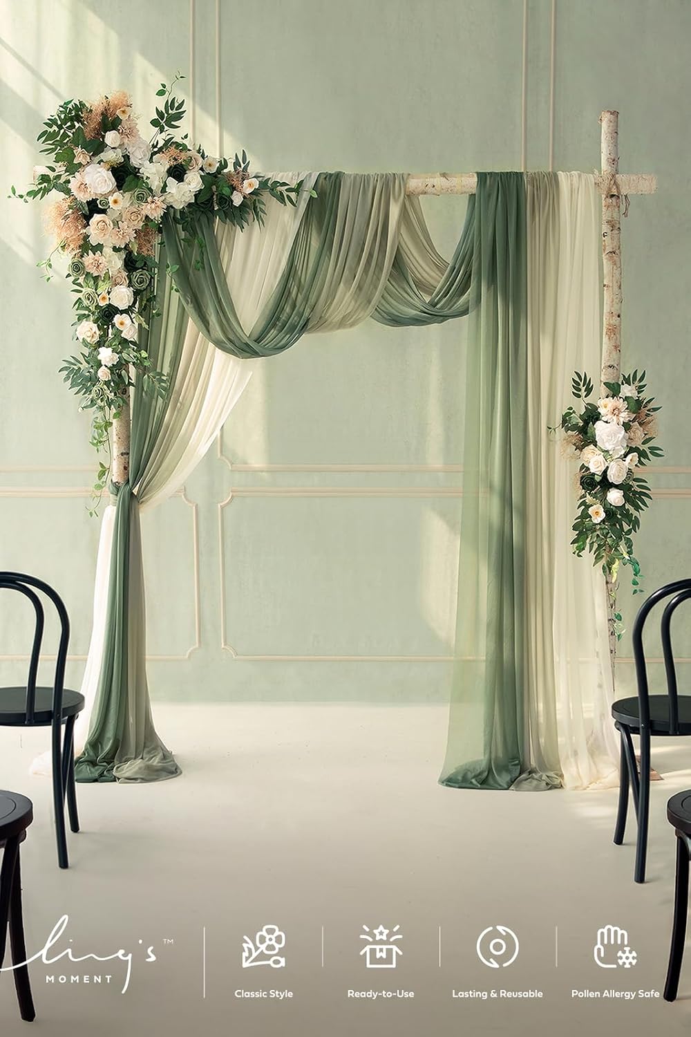 AUCT 18552 - $220 Ling's moment Wedding Arch Flowers, Arbor Decor, 5-Piece Set | Sheer Drapes Kit, Arti - Image 2
