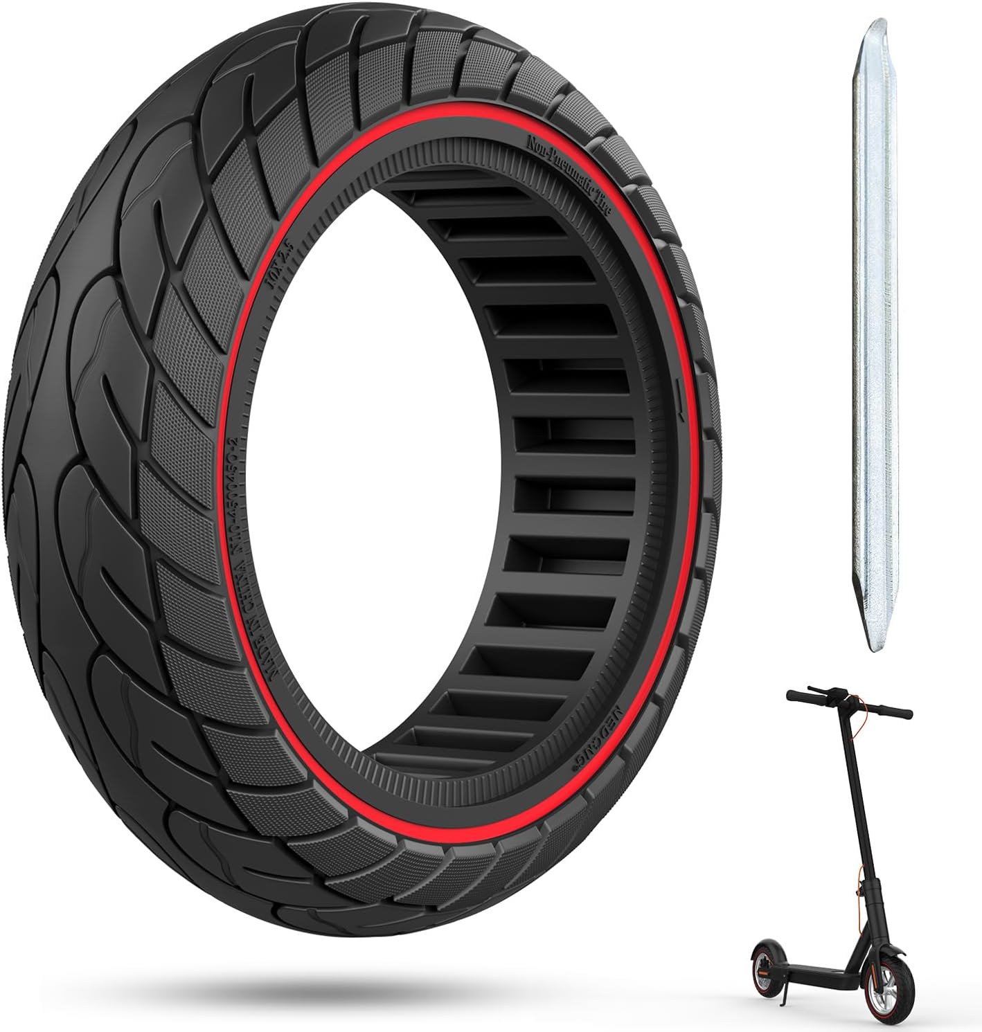 AUCT 19423 - Cooryda 60/70-6.5 Scooter Tire, 10x2.50 Solid Scooter Tire 10 inch Electric Rubber Tubeles